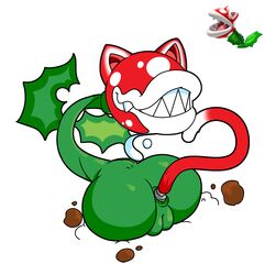 anal_insertion anthro big_butt bowser's_fury buttplug cat_ears cat_tail female horaco leaf mario_(series) piranha_plant super_mario_3d_world thehoraco white_background