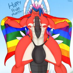 bulge dragon furry koraidon male male_only nicolaowo pokémon_(species) pokemon pokemon_sv pride_colors pride_flag solo tagme text