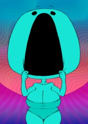 2021 abstract abstract_background anthro big_breasts big_head big_hips big_mouth black_eyes blue_body blue_skin breasts object_head original_character shirtbusters surreal tagme thick_thighs wide_hips