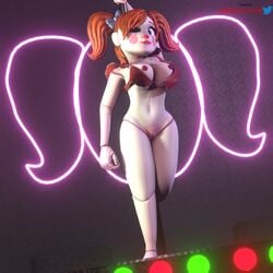 3d baby_(fnafsl) blackterio blender_(software) blinking blue_eyes circus_baby circus_baby_(fnaf) five_nights_at_freddy's five_nights_at_freddy's:_sister_location jailbait_knight looking_at_viewer neon_lights pole pole_dancer pole_dancing poledancer red_hair sister_location stage striptease underwear white_body