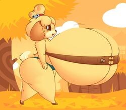 1girls 2020 almost_naked animal_crossing ass autumn autumn_leaves bells bikini breasts busty button_gap canid canine cleavage collar detailed_background dog_ears dog_tail female female_focus female_only flower hi_res huge_breasts huztar hyper hyper_breasts isabelle_(animal_crossing) large_breasts nintendo small_clothes thick_thighs thighs yellow_fur