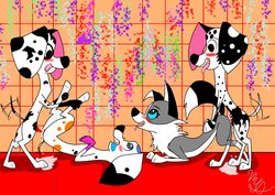 101_dalmatian_street 101_dalmatians animal_genitalia canid canine canis da_vinci_(101_dalmatians) dalia dalmatian dex disney domestic_dog female genitals group male male/female mammal penis summer_(101_dalmatians) unknown_artist