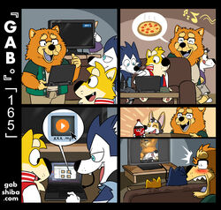 anal anal_sex anthro bau_husky beverage canid canine canis chow_chow coffee_table cola comic computer domestic_dog food fur furniture gab_shiba gabshiba group herding_dog husky korg_(gabshiba) laptop lying male male/male mammal missionary_position nordic_sled_dog on_back open_mouth pastoral_dog penetration pizza pornography sex shiba_inu soda sofa spitz television tongue tongue_out wang_chow welsh_corgi