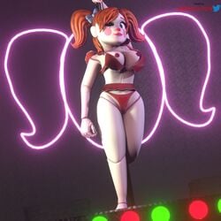 3d baby_(fnafsl) blackterio blender_(software) blinking blue_eyes circus_baby circus_baby_(fnaf) five_nights_at_freddy's five_nights_at_freddy's:_sister_location jailbait_knight looking_at_viewer neon_lights pole pole_dancer pole_dancing poledancer red_hair sister_location stage striptease underwear white_body