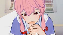 3d cute dick eye_contact fringe gasai_yuno just_the_tip mirai_nikki oral penis pink_eyes pink_hair pov teenager twintails yandere