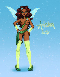 1girls 4kids_entertainment aisha_(winx_club) breasts brown_hair dark-skinned_female dark_skin fairy fairy_wings female high_heels layla_(winx_club) looking_at_viewer lustix nickelodeon pubic_hair pussy rainbow_(animation_studio) solo tagme wings winx_club winxstar9