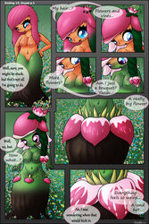 anthro blue_eyes breasts green_skin nude pink_hair plant_girl text transformation uncensored visorelle