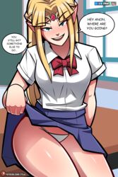 1girls 27lsd breasts commission green_eyes nintendo panties princess_zelda school_uniform solo the_legend_of_zelda thick_thighs white_panties zelda_(a_link_between_worlds)