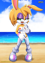 anthro archie_comics bbmbbf breasts bunnie_rabbot cyborg eyelashes eyeshadow female fingers floppy_ears hair half-closed_eyes makeup masturbation mobius_unleashed nipples palcomix ponytail purple_nose rabbit robot smile solo sonic_(series) sonic_the_hedgehog_(archie) sonic_the_hedgehog_(comics) white_body