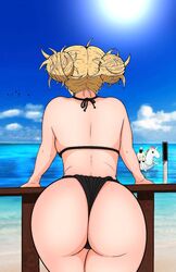 1boy 1girls ass back_view blonde_hair bubaigawara_jin buns himiko_toga jin_bubaigawara my_hero_academia swimsuit thick_thighs toga_himiko twice