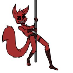 1:1 1boy anthro black_sclera canid canine canis clothed clothing damian_(zoophobia) dancing demon domestic_dog fingerless_gloves fur gloves handwear hi_res leggings legwear looking_at_viewer male mammal nude pole pole_dancing simple_background solarlewds solo stripper stripper_pole vivienne_medrano zoophobia