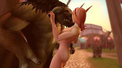 1boy 1girls 2018 3d animal_genitalia animated big_dom_small_sub blood_elf body_grab bouncing_breasts breasts eye_contact green_eyes hooves horn_grab horns horsecock interspecies long_hair medeister missionary_position muscular_male no_sound nude nude_female nude_male orange_hair size_difference small_breasts tauren vaginal_penetration video world_of_warcraft