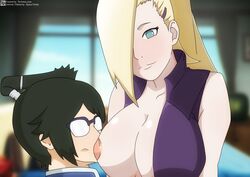 1boy 1boy1girl 1girls absurd_res big_breasts big_nipples blonde_hair boruto:_naruto_next_generations clothing cute glasses half_naked ino_yamanaka kaminarimon_denki naruto naruto_(series) naruto_shippuden nipple_suck nipple_sucking space-panda teritama_now