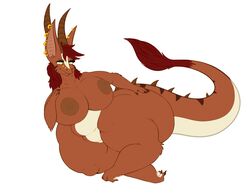 2017 anthro areola bbw belly big_belly big_breasts big_butt breasts brown_hair butt chubby chubby_female curvy_figure digital_media_(artwork) digitigrade dragon dragoness ear_piercing female fur furred_dragon hair huge_breasts huge_butt jewelry mirroid mirroidal navel navel_piercing nipples non-mammal_breasts nude overweight overweight_anthro overweight_female piercing pupils red_body red_fur simple_background slightly_chubby slit_pupils solo stripes thick_thighs voluptuous white_background wide_hips yellow_eyes zeira_(mirroidal)