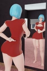 1futa blue_hair dead_or_alive dead_or_alive_6 futa_only futanari futasalad huge_cock long_penis mirror_reflection nico_(doa) red_clothing selfie short_dress solo