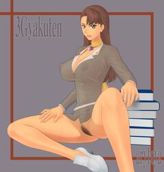 1girls arutoya bottomless casual clothing female female_only footwear gyakuten_saiban human mia_fey neckwear nude pale_skin pubic_hair solo tagme