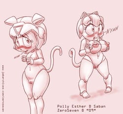 1girls 2009 anthro breasts domestic_cat feline female fur furry helmet mammal monochrome nipples nude polly_esther pussy samurai_pizza_cats short_hair tagme tail wide_hips zeroseven