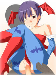 1boy1girl a_cherry_blossom_front blush capcom censored clothed_sex clothing darkstalkers flat_chest lilith_aensland succubus tagme torn_clothes