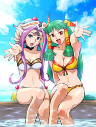 bikini choker feena feena_(grandia) grandia grandia_i green_hair hair_tubes liete long_hair purple_hair swimsuit ueyama_michirou water