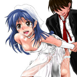 bride chihaya_kisaragi clothed_sex female groom human idolmaster kisaragi_chihaya male producer_(idolmaster) sex straight wedding_dress