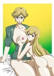 2girls after_sex age_difference ass blonde_hair blonde_pubic_hair censored cum cum_in_mouth cum_in_pussy cum_inside cum_on_ass cum_on_body cum_on_breasts cum_on_clothes cum_on_face cum_on_upper_body gundam gundam_00 long_hair louise's_mother louise_halevy milf mother_and_daughter short_hair