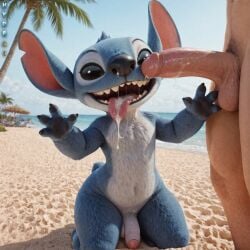absolute_cinema after_fellatio ai_generated alien anthro big_ears black_eyes blue_body blue_fur cum cum_in_mouth cum_on_face erection experiment_(lilo_and_stitch) furry gay happy human_on_anthro hydrai lilo_and_stitch male_only penis realistic stitch stitch_(lilo_and_stitch) white_belly