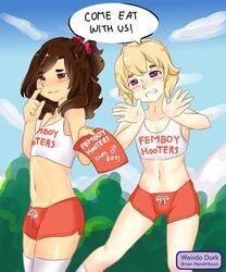 2boys blonde_hair bulge femboy femboy_hooters girly pierre_(weirdo_dork) sissy tagme trap victor_(weirdo_dork) weirdo_dork