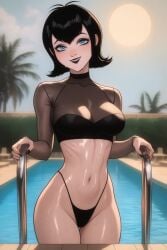 ai_generated createhentai hotel_transylvania looking_at_viewer mavis_dracula pool ribs sexy_body solo_focus swimwear thong_bikini wet wide_hips