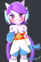 3d 3d_(artwork) anthro aquatic_dragon asian_mythology big_breasts blush blushing_at_viewer clothing dragon erect_nipples female female_protagonist freedom_planet horns looking_at_viewer nipples purple_hair purple_nipples purple_skin sash_lilac smile smiling smiling_at_viewer source_filmmaker tbwinger92 top_down top_pulled_down twintails video_games