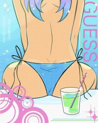 abstract_background ass ass_focus back_view bikini drink femboy feminine_male head_out_of_frame pigtails pinup purple_hair sammyjam thighs woomi_(sammyjam)