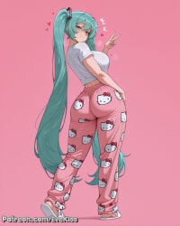 1girl 1girls ai_generated aqua_hair bangs blue_hair breasts breasts, camel_toe cameltoe cleavage clothed clothed_female curvy curvy_figure evekiss female female_focus female_only focus fringe fully_clothed hatsune_miku hello_kitty hello_kitty_(series) large_breasts long_hair nipples nipples_covered nipples_visible_through_clothing pajamas pants pussy sfw solo solo_female solo_focus teeth thick_thighs thighs tight_clothes tight_clothing tight_fit tights twintails twintails_(hairstyle) uncensored very_long_hair wide_hips
