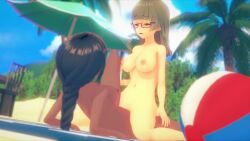 2girls areolae beach breasts brown_hair completely_nude completely_nude_female dark-skinned_female dark_skin dutch_angle female female/female female_only gabriela_morales_(lemonyrocka) glasses green_hair interracial interracial_sex interracial_yuri inverted_nipples isora_ounahi_(lemonyrocka) koikatsu lemonyrocka lesbian_sex lying moaning moaning_in_pleasure multiple_females multiple_girls naked navel nipples nude nude_female on_back original original_character original_characters outdoors scissoring sex short_hair sound tagme tribadism video voice_acted voyeur voyeurism yellow_eyes yuri