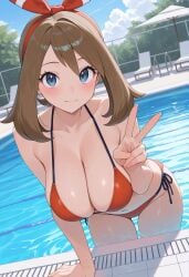 bikini large_breasts may_(pokemon) pool