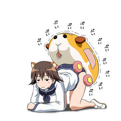 1:1 2021 animal_humanoid biped blush car caviid clothed clothing duo guinea_pig hiro_yoshinaka humanoid japanese_text living_car living_machine living_vehicle machine mammal panties pui_pui_molcar rodent simple_background strike_witches text underwear vehicle weird_crossover what white_background