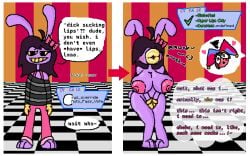 anthro bimbo bimbo_lips bimbofication blushing comic hyper jax_(the_amazing_digital_circus) lagomorph large_breasts pinkyjane pomni_(the_amazing_digital_circus) the_amazing_digital_circus thick_thighs trans_woman transformation transformation_sequence