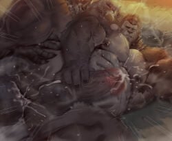 anal anal_sex anthro armpit_hair armpits balls bara barazoku big_muscles big_penis boner dsharp_k erection furry gay godzilla godzilla_(series) gorilla king_kong king_kong_(series) male male_only muscles muscular musk nude penis scalie sex spread_legs sweat sweating