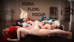 3d 6+girls 7girls artist_name ashe_(league_of_legends) ass ass_focus black_hair blonde_hair blue_hair breasts dance_studio dark_hair female female_only fingerless_gloves foot full_body fully_nude glistening glistening_body janna_windforce k/da_kai'sa k/da_series kai'sa katarina_du_couteau large_breasts legs long_hair medium_hair miss_fortune multiple_females multiple_girls naked naked_female nude nude_female red_hair red_hair_female riven ruadhnait3dx short_hair sona_buvelle studio thick_thighs thighhighs tongue tongue_out training watermark wet wet_body white_hair