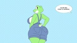 1girls anthro ass breasts chunkiroll covering female frog leela_(chunkiroll) nude overalls tagme video your_bra_strap_is_showing_(meme)