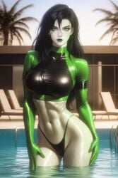 ai_generated createai_art fit_female kim_possible shego solo_female solo_focus swimwear thong_bikini wet_hair