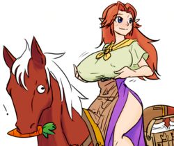 blue_eyes clothed_female clothing cremia dress epona large_breasts long_hair long_skirt majora's_mask malon matsu-sensei ocarina_of_time red_hair the_legend_of_zelda