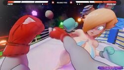 1boy 1girls 3d 3d_(artwork) anon anonymous_male big_breasts bikini blonde_hair blue_eyes boxing boxing_gloves boxing_ring breasts chalkfights cleavage dodge dodging femdom fight fighting fighting_ring hair_over_one_eye health_bar huge_breasts large_breasts long_hair male_pov mario_(series) milf mixed_boxing pov_boxing princess_rosalina punch punching super_mario_galaxy thick thick_thighs thighs wide_hips