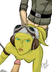 1girls 2boys angry angry_sex breasts david_lmfao doggy_style erection from_behind green_eyes hera_syndulla interspecies looking_at_viewer penis simple_background small_breasts star_wars star_wars_rebels twi'lek white_background