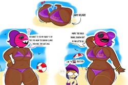 between_breasts big_breasts bikini boobs brawl_stars female male panties tara_(brawl_stars) violet_hair violet_panties ziggy_(brawl_stars)