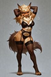 1girls ai_generated anthro_female black_sclera blonde blonde_hair brown_fur canid dog_girl female flareon generation_1_pokemon green_eyes original_character phayza pokemon pokemon_(species) scorpianpp self_upload stable_diffusion yellow_hair