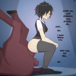 2d 2d_(artwork) 2d_animation animated black_hair closed_eyes clothed clothed_female clothed_sex female_penetrated horse horse_penis horsecock human_on_feral interspecies moaning moaning_in_pleasure open_mouth peni_parker sex sony_pictures_animation sound spider-man:_into_the_spider-verse tagme video zoophilia