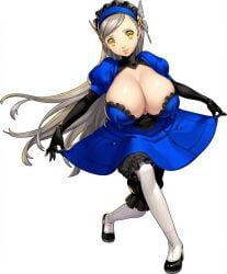 alternate_breast_size blonde_hair cleavage clothed dress dress_lift edit edited hair_ornament huge_breasts lavenza oppai_loli persona persona_5 yellow_eyes