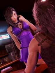 1girls 3d 3d_(artwork) black_hair blue_dress blush blushing busty clothed crisis_core_final_fantasy_vii embarrassed female female_focus final_fantasy final_fantasy_vii final_fantasy_vii_remake long_hair male male/female shy solarasona standing tifa_lockhart tifa_lockhart's_refined_dress zack_fair