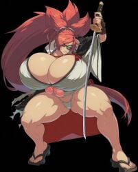 baiken breasts_bigger_than_head edit guilty_gear guilty_gear_strive huge_breasts massive_breasts massive_thighs solo_female third-party_edit thong video_games