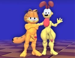 2boys 3d 3d_(artwork) balls cat dog dr.ivopingasnik garfield_(series) garfield_the_cat gay male male/male male_only naked odie paws,_inc. penis penis_out viacom yaoi