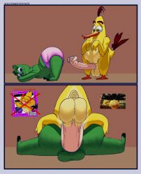 adultpartypunch angry_birds chuck_(angry_birds) glossy glossy_clothes hyper hyper_balls hyper_penis instant_loss large_ass large_penis mating_press paraphilia pig_(angry_birds) presenting presenting_hindquarters rovio rovio_animation rovio_entertainment satin_panties the_angry_birds_movie the_angry_birds_movie_2